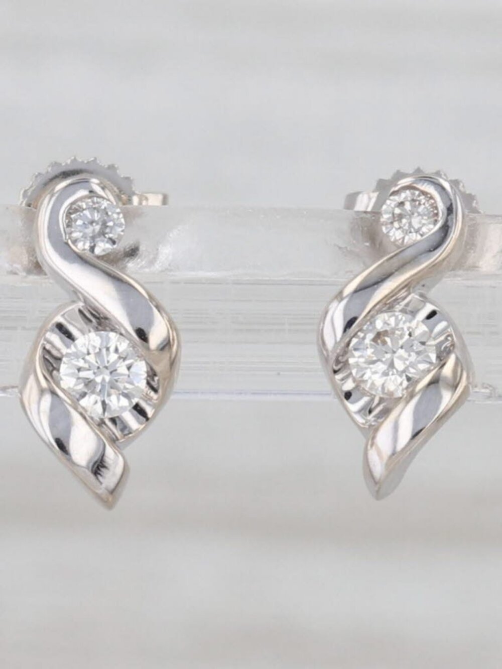 0.20ct Diamond Solitaire Stud Drop Earrings 14k White Gold Studs